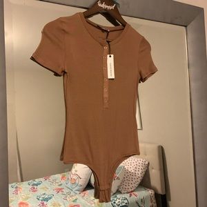 Sexy Medium Womens Brown Button Bodysuit NWT